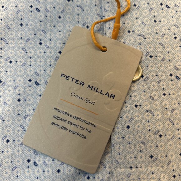 Peter Millar Summer Comfort Tailored Golf Shirt 3 Button Polo Blue Print SZ Med - Picture 4 of 8